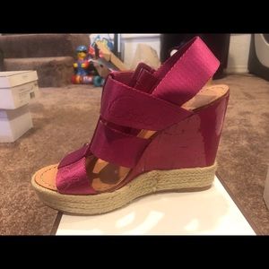 Hot pink coach wedges